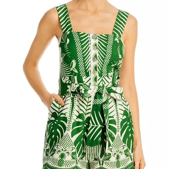 FARM Rio Pants - FARM Rio Green and White Tropical LE Jumpsuit